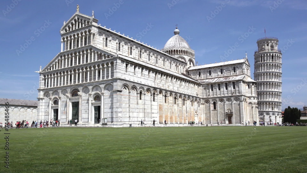 Tourists on Square of Miracles visiting Leaning Tower in Pisa Tourists on Square of Miracles visiting Leaning Tower in Pisa