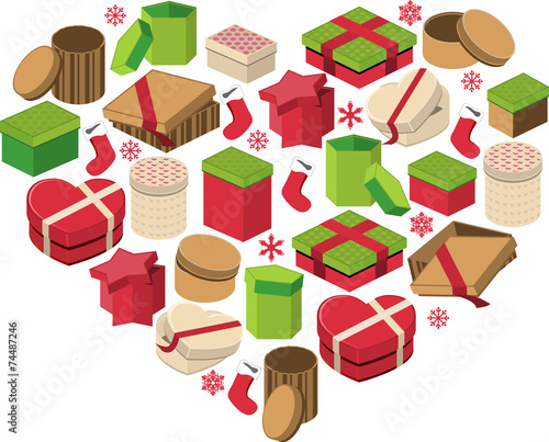 Christmas heart made of gift boxes