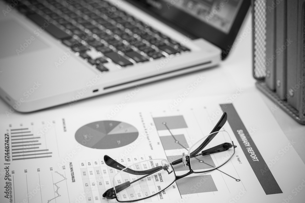 Analyzing investment charts with laptop. Accounting Analyzing investment charts with laptop. Accounting