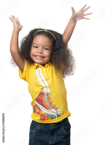 African american small girl raising her arms