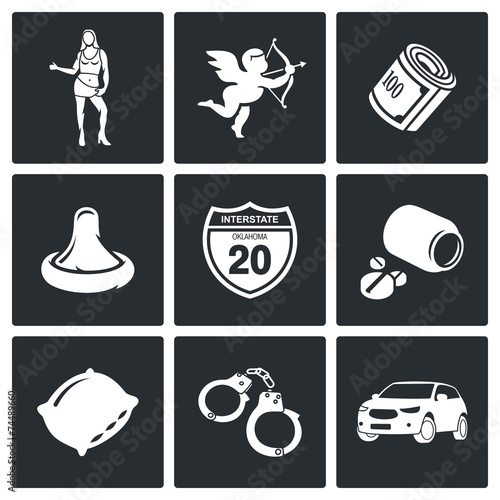 Street Prostitution Vector Icons Set