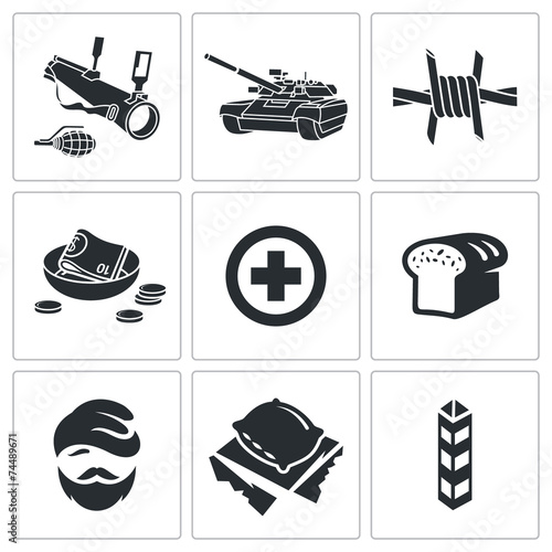 Refugees and fighting Vector Icons Set