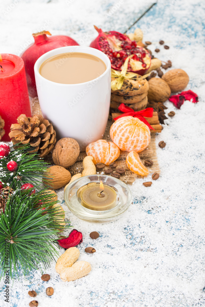 Winter decoration. Composition on wood background. Winter decoration. Composition on wood background.