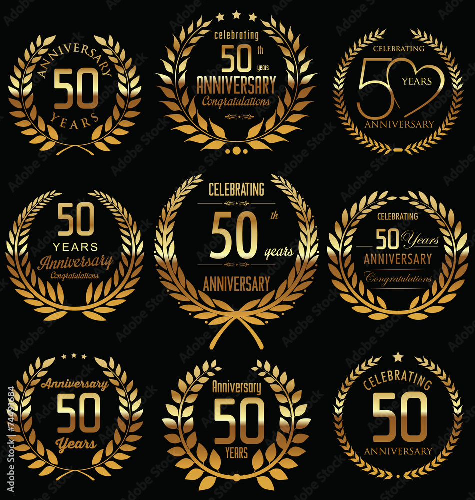 Anniversary golden laurel wreath design Anniversary golden laurel wreath design
