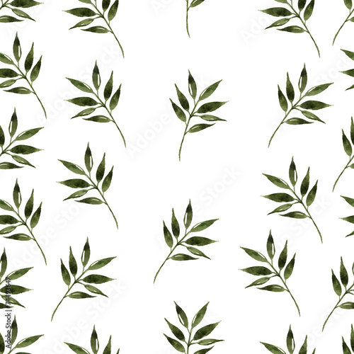 Nature seamless pattern watercolor hand drawn leaf. Nature color