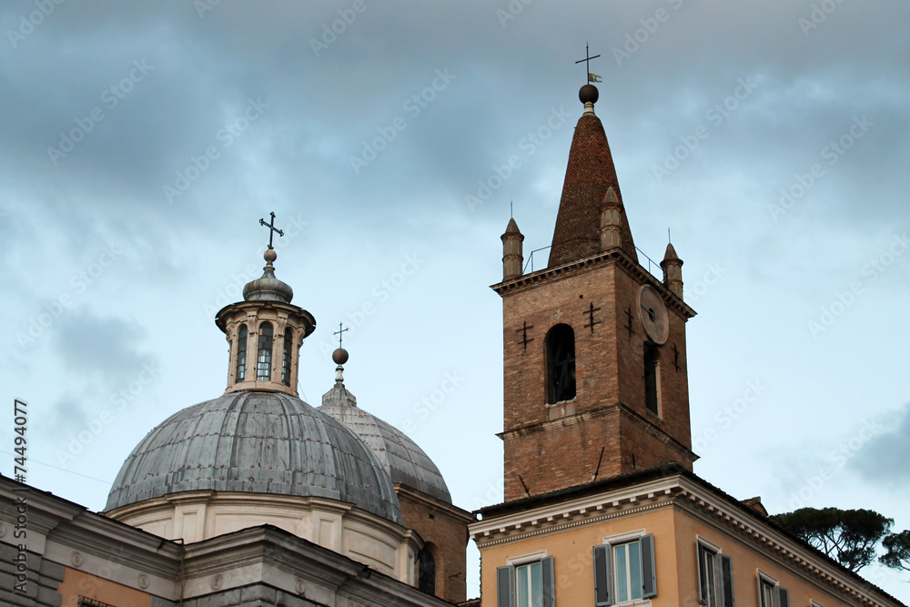 Fototapeta premium Domes and bell tower of Santa Maria del Popolo - Rome