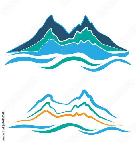Set of stylized logos alpine landscape mountains