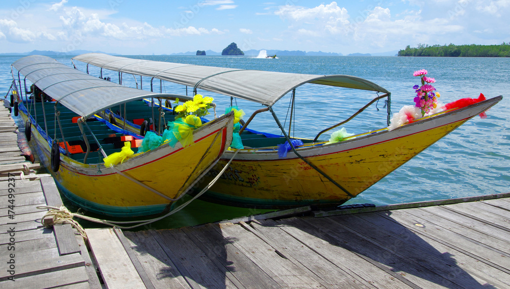 Naklejka premium longtail boats, Andaman Sea,