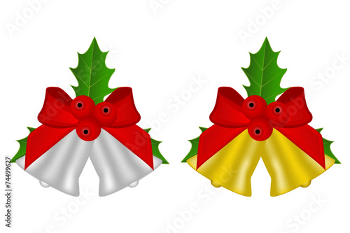 set of Christmas bells with holly