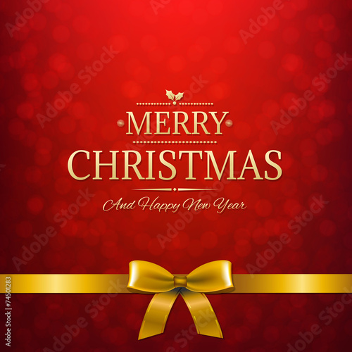 Red Bokeh Card With Golden Ribbon