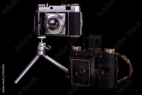 two retro vintage photographic cameras 