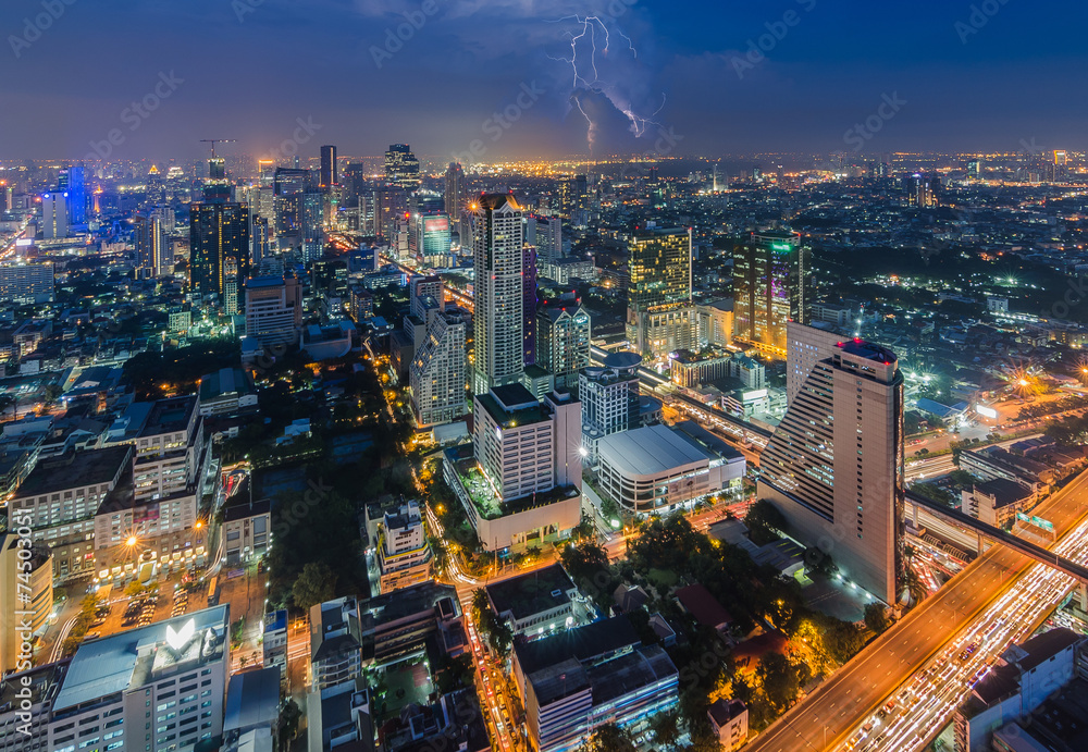 Bangkok cityscape with lightning