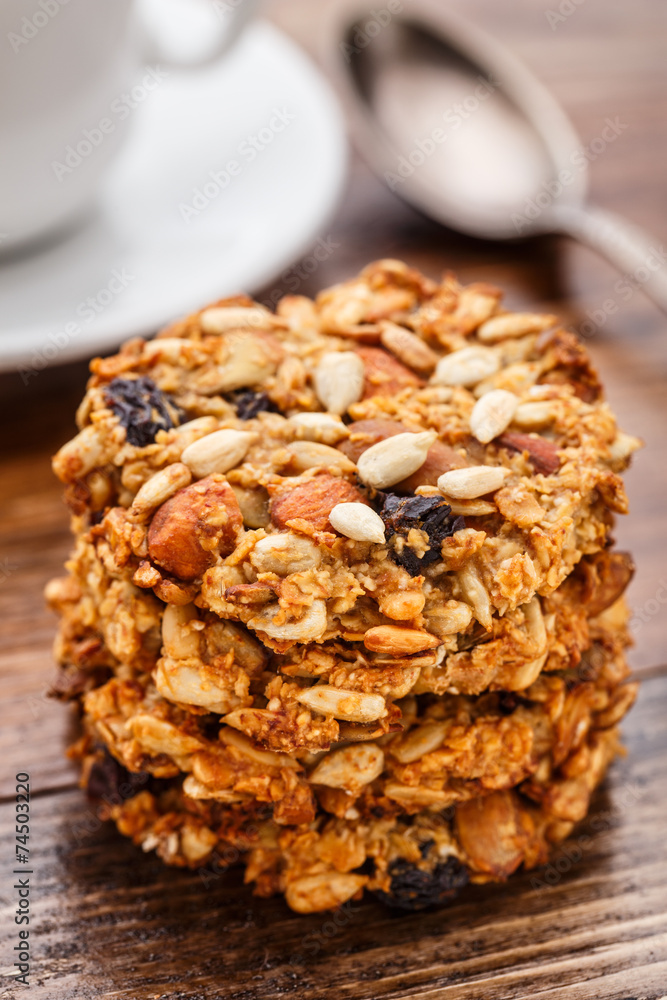 Homemade oatmeal cookies with seeds and raisin Homemade oatmeal cookies with seeds and raisin