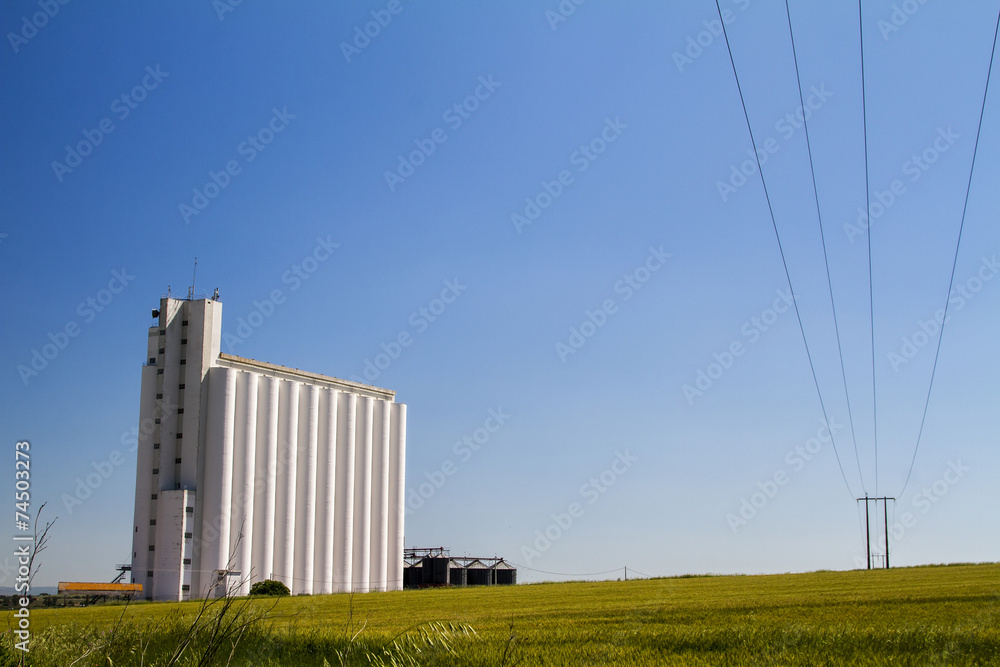 View of a big storage silo structure for grains.