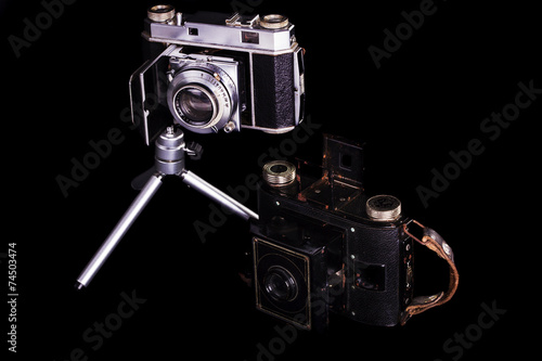two retro vintage photographic cameras