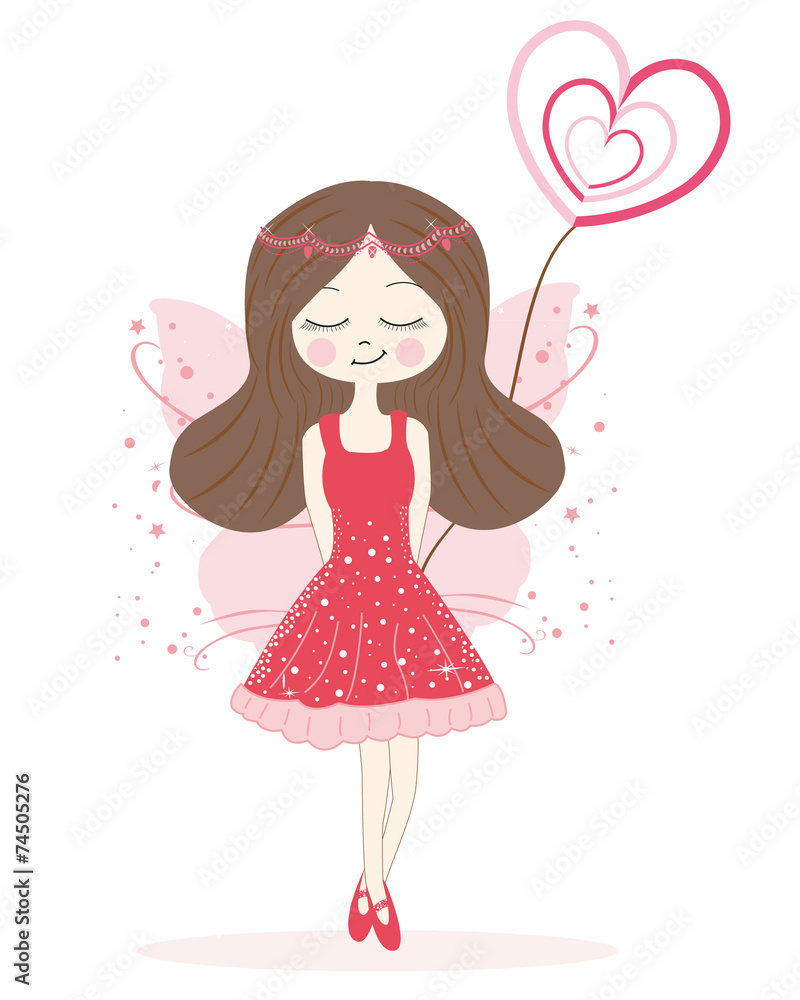 Cute red fairy girl vector - obrazy, fototapety, plakaty 