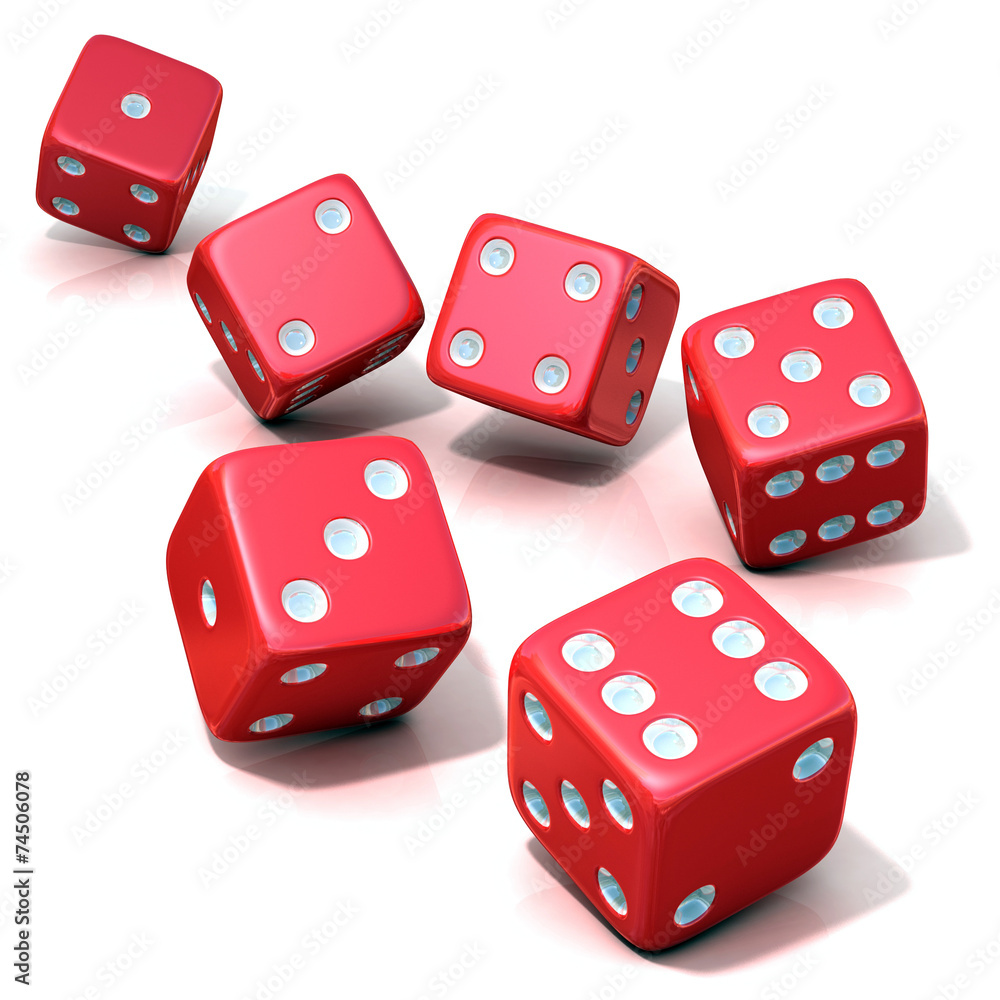 Six red game dices isolated on white background Six red game dices isolated on white background