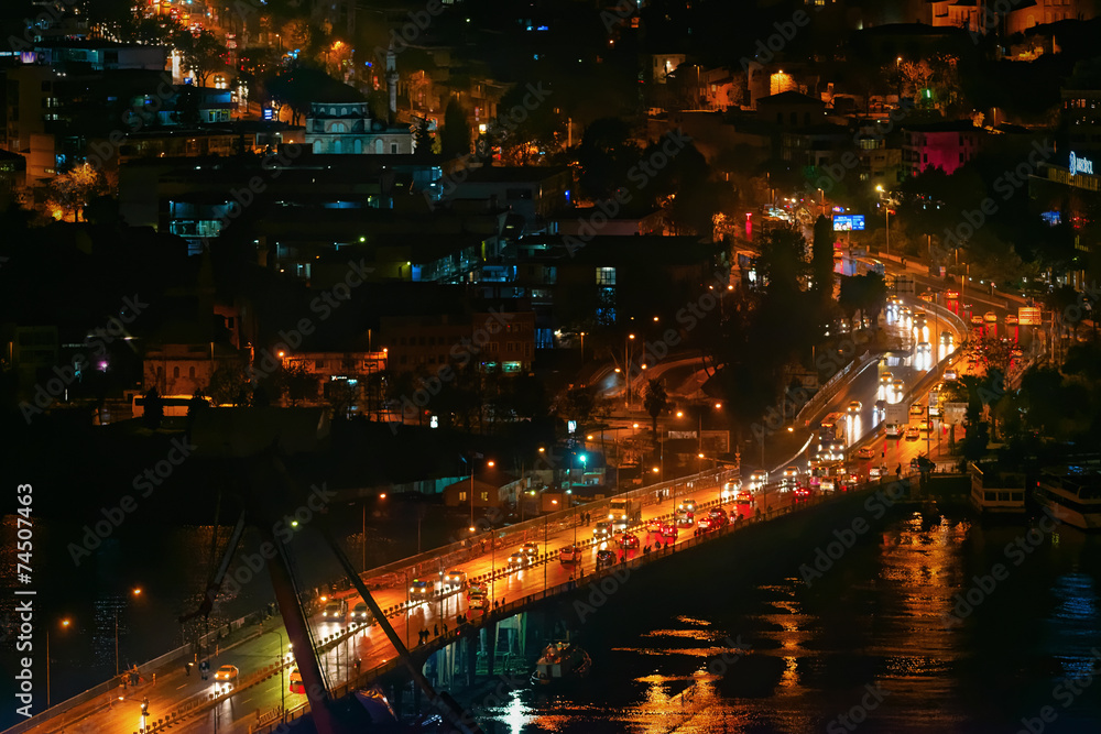 Traffic over bridge during night time