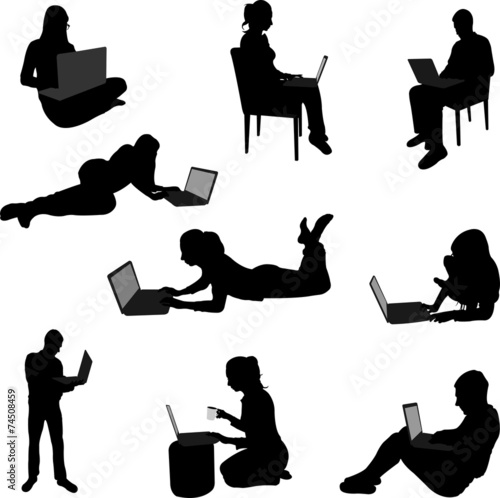 people working on their laptops silhouettes