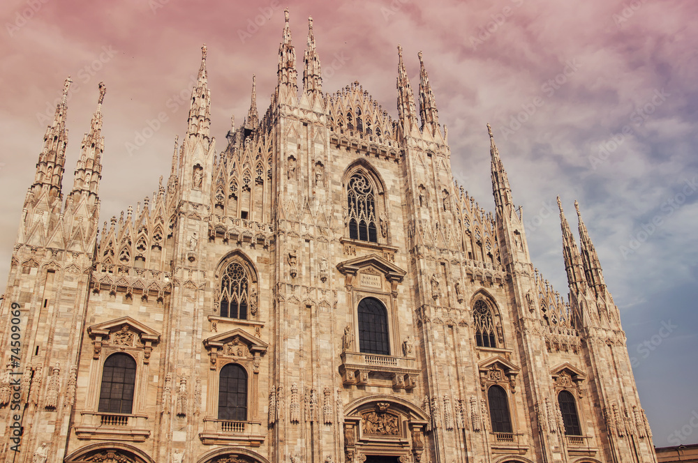 Facade of famous Cathedral Duomo, Milan, Italy