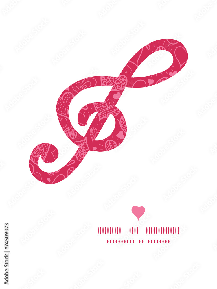 Fototapeta premium Vector doodle hearts g_clef musical silhouette pattern frame