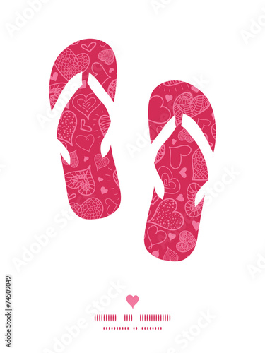 Vector doodle hearts flip flops silhouettes pattern frame