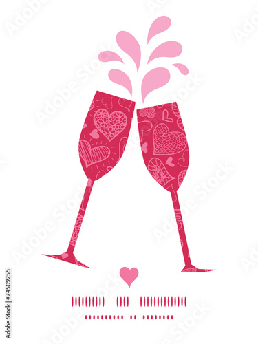 Vector doodle hearts toasting wine glasses silhouettes pattern