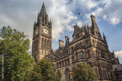 Manchester Town Hall, UK with cloudy sky