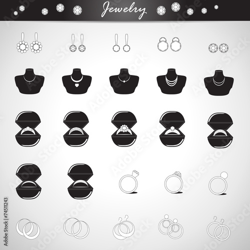 Jewelry Icons Set - Isolated On Gray Background