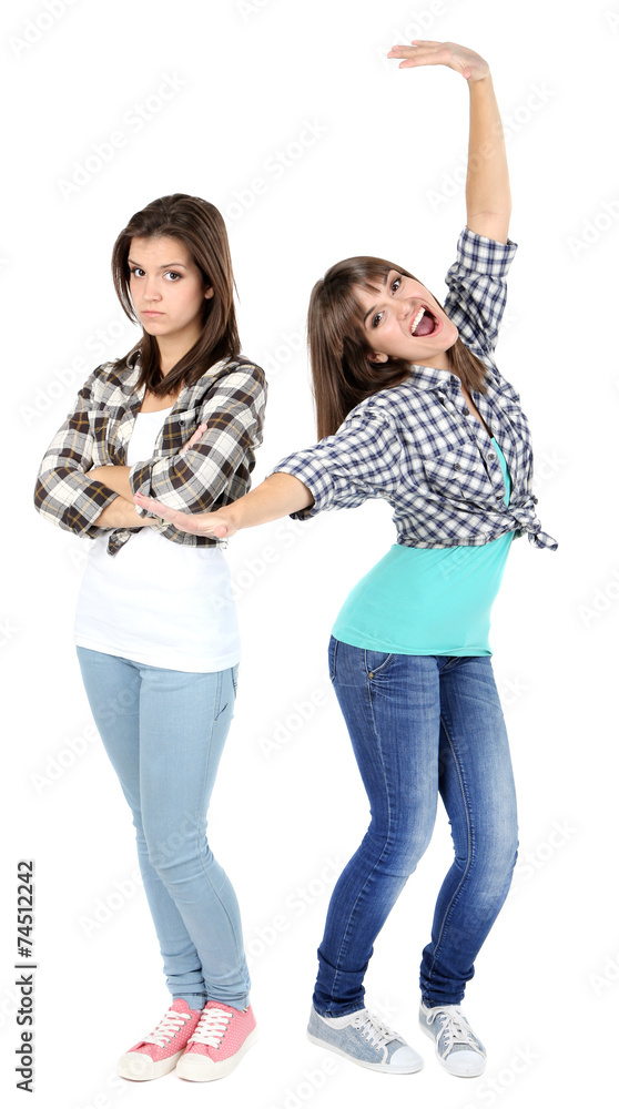 Fototapeta premium Beautiful girls twins isolated on white