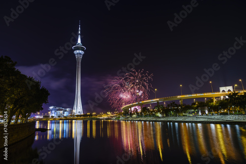 Sticker The Macau Tower and fireworks show