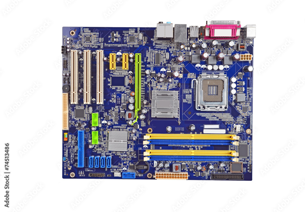 Printed computer motherboard, isolated on white background Printed computer motherboard, isolated on white background