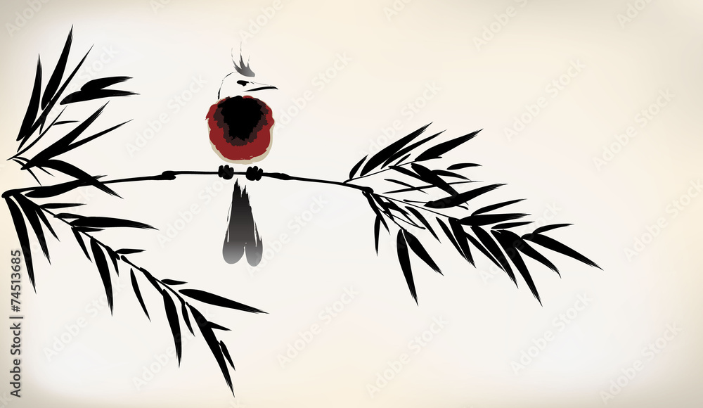 Obraz premium ink painted bamboo and bird