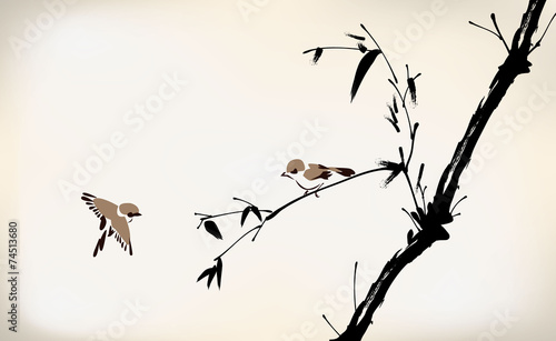 ink painted bamboo and bird