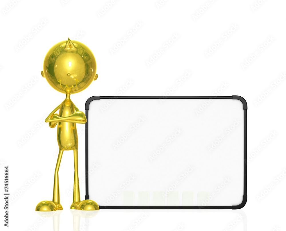 Fototapeta premium Golden character with white board