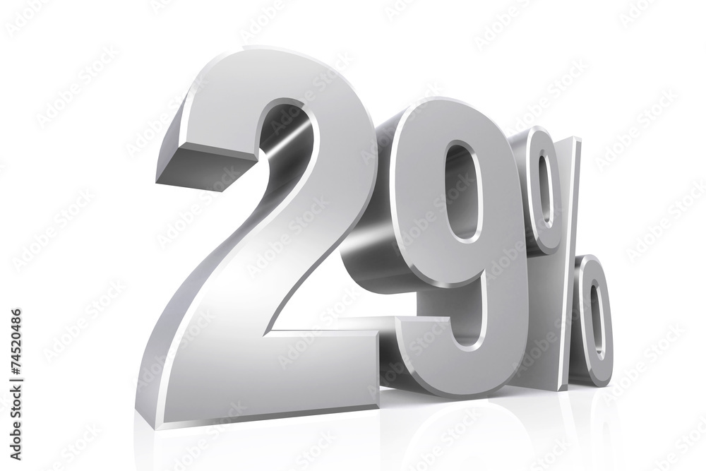 3D render text in 29 percent in silver. 3D render text in 29 percent in silver.