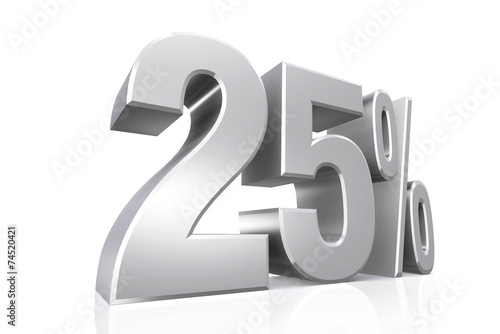 3D render text in 25 percent in silver.