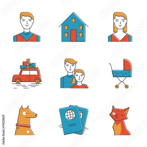 Cute family line icons set