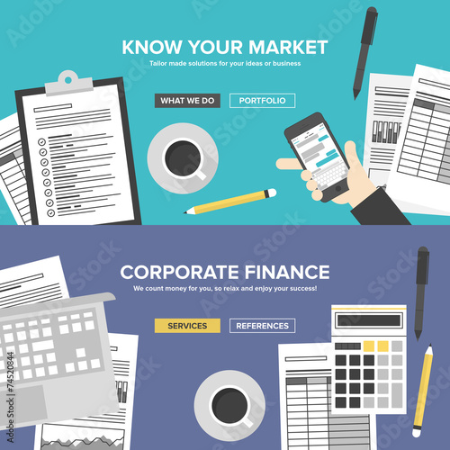 Business services and market research flat banners