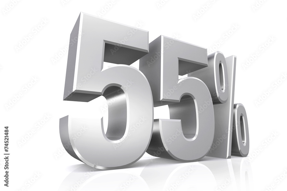 3D render text in 55 percent in silver. 3D render text in 55 percent in silver.