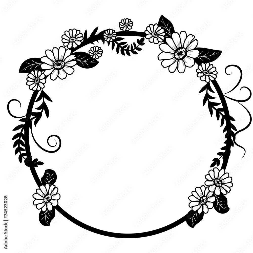 Black and white floral round frame Stock Vector | Adobe Stock