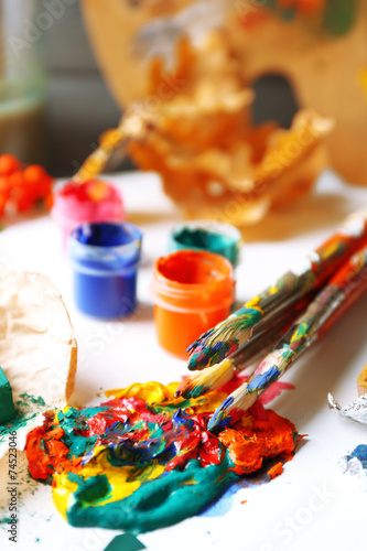 Wallpaper Mural Beautiful still life with professional art materials, close up Torontodigital.ca