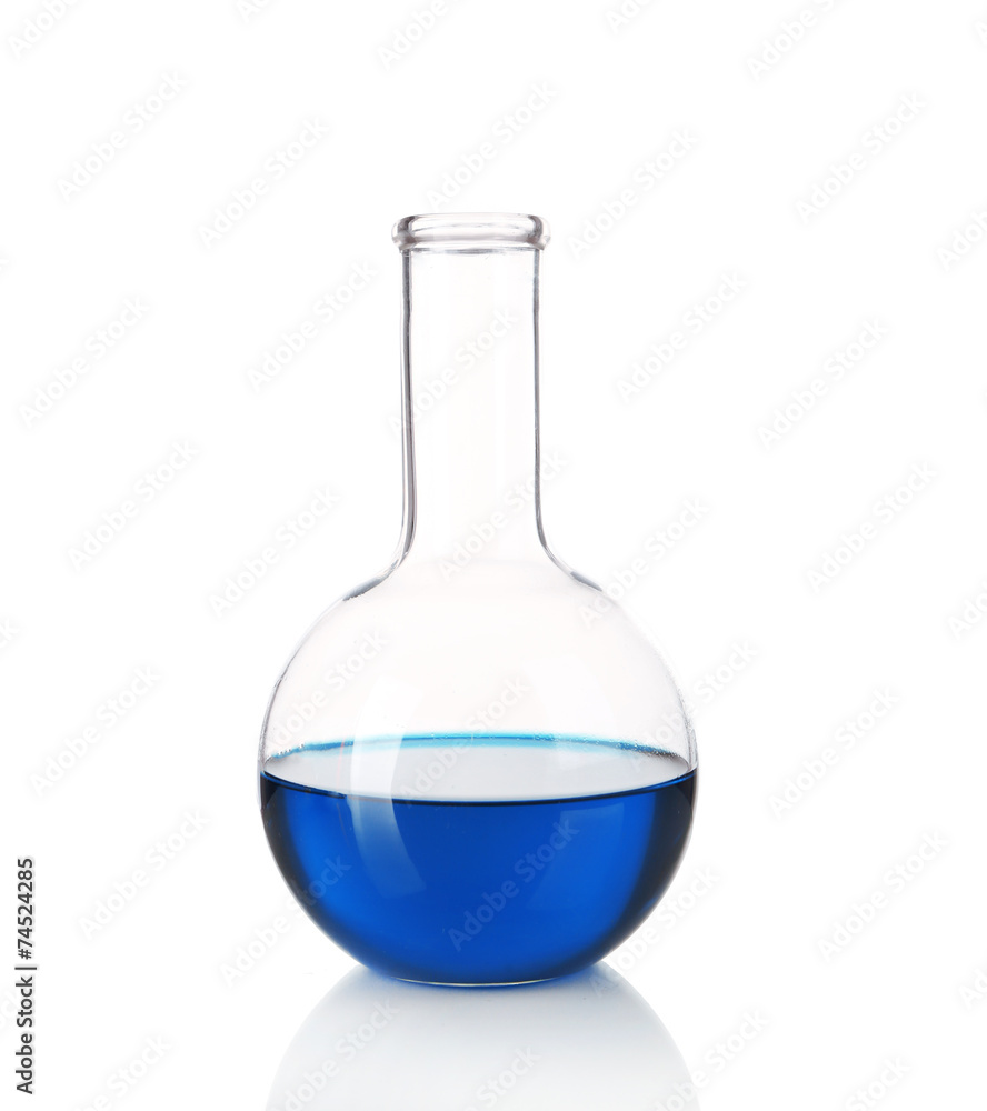Flask with blue fluid isolated on white Flask with blue fluid isolated on white