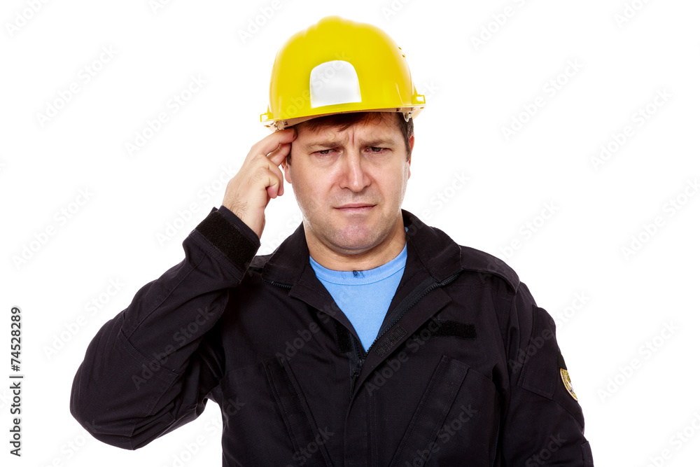 frustrated workman over isolated white background frustrated workman over isolated white background