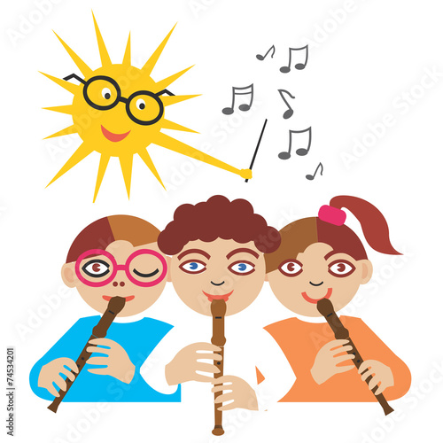 Children playing on the flute