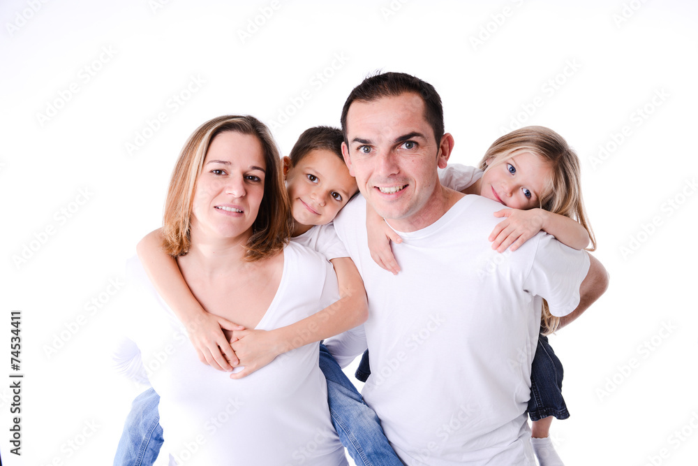 isolated studio shot happy family of four with little kids isolated studio shot happy family of four with little kids