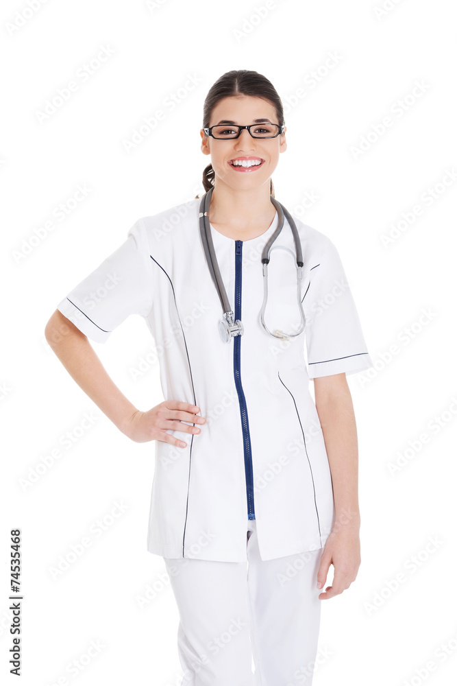 Happy female doctor looking at the camera Happy female doctor looking at the camera