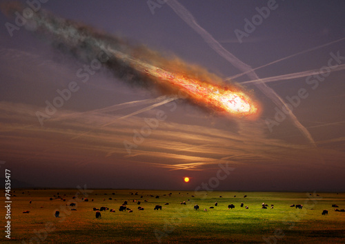 The asteroid impact on the planet earth.