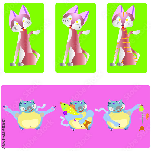 Wall Mural The cat and the grapnel sit, eat and rejoice