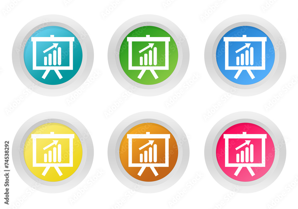 Set of rounded colorful buttons with presentation symbol Set of rounded colorful buttons with presentation symbol